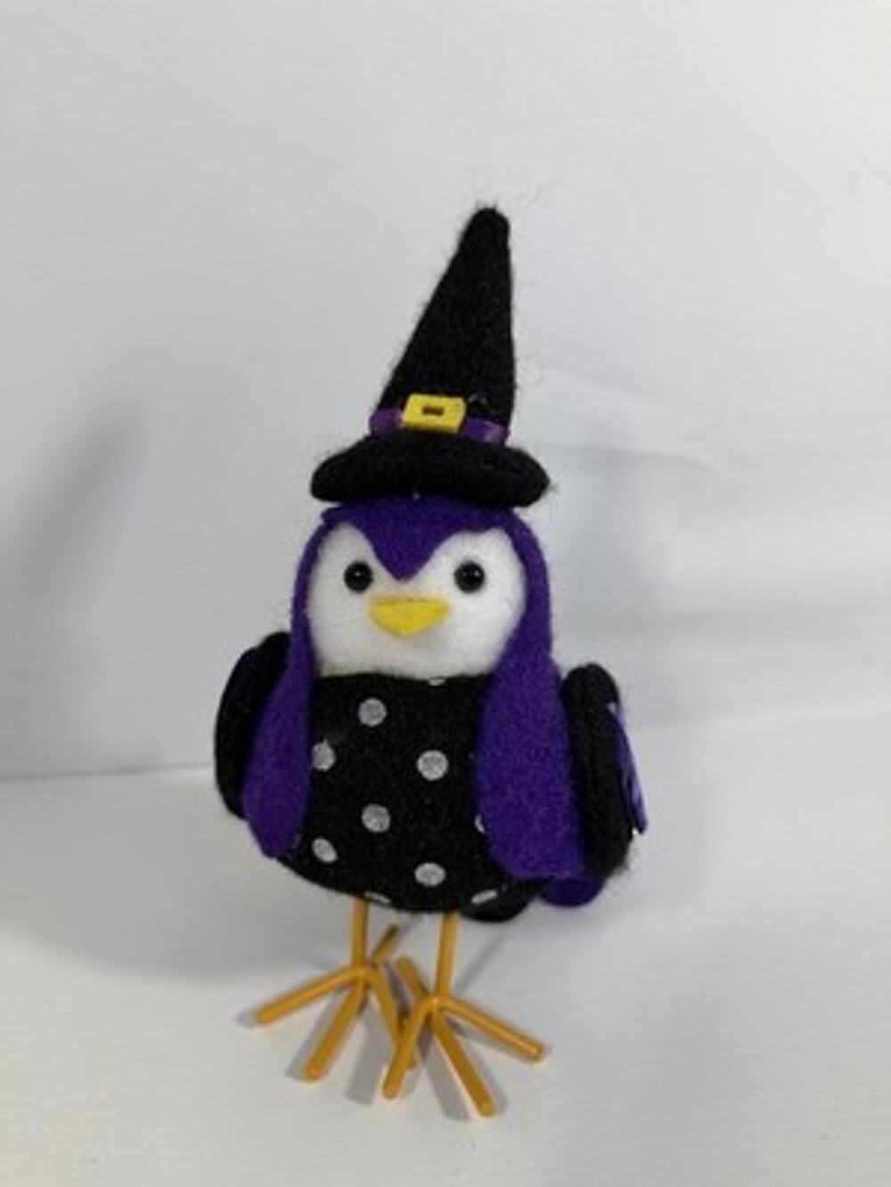 Purple Witch Halloween Fabric Bird Polka Dot Dress Metal Feet